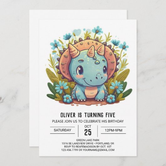 Invitation Aquarelle Boho Dinosaur Boy Anniversaire (Devant / Derrière)
