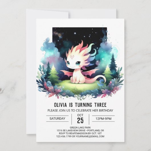 Invitation Aquarelle Boho Dragon Anniversaire (Devant)