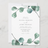 Invitation Aquarelle Boho Eucalyptus Mariage vert (Devant)