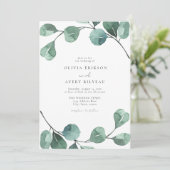 Invitation Aquarelle Boho Eucalyptus Mariage vert (Debout devant)