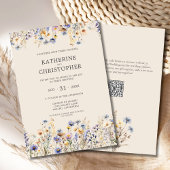 Invitation Aquarelle BOHO Fleur sauvage Élégant Mariage beige