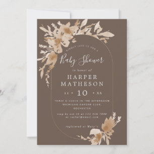 Invitation Aquarelle boho fleurs marron oblong baby shower i
