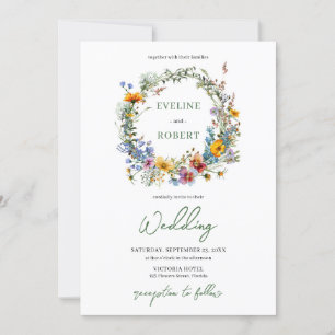 Invitation Aquarelle Boho fleurs sauvages couronnes florales