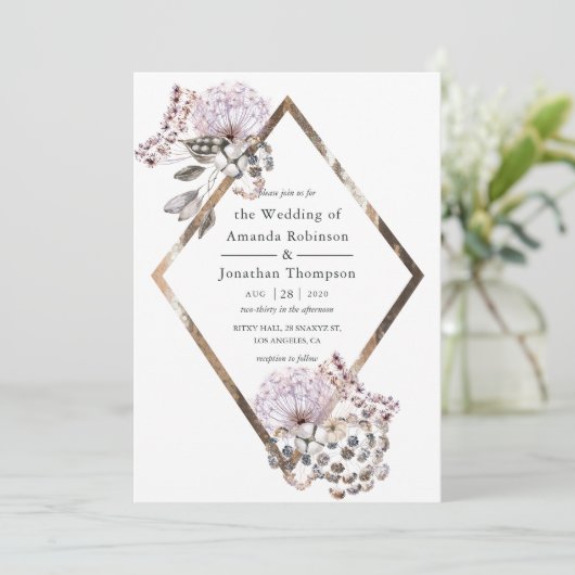 Invitation Aquarelle Boho Fleurs séchées Mariage (Debout devant)