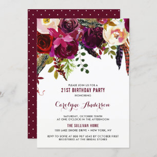 Invitation Aquarelle Boho Floral Automne fête d'anniversaire