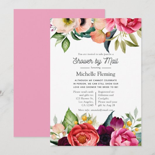 Invitation Aquarelle Boho Floral Fête des mariées par courrie (Devant / Derrière)
