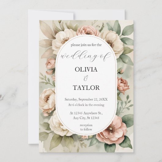 Invitation Aquarelle Boho Floral Russe Mariage (Devant)