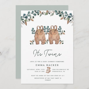 Invitation Aquarelle Boho Genre Neutre Twins Douche