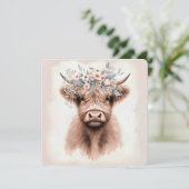 Invitation Aquarelle Boho Highland Vache avec tête nuptiale (Debout devant)
