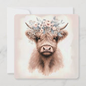Invitation Aquarelle Boho Highland Vache avec tête nuptiale (Devant)