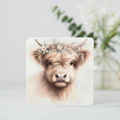 Invitation Aquarelle Boho Highland Vache avec tête nuptiale (Debout devant)