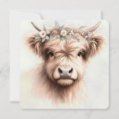 Invitation Aquarelle Boho Highland Vache avec tête nuptiale (Devant)