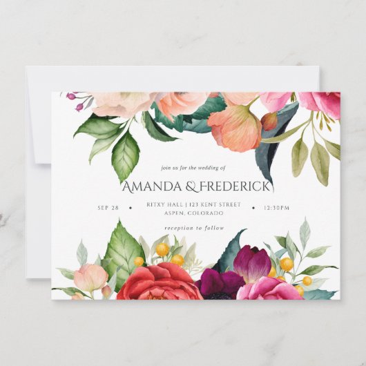 Invitation Aquarelle Boho Mariage Floral (Devant)