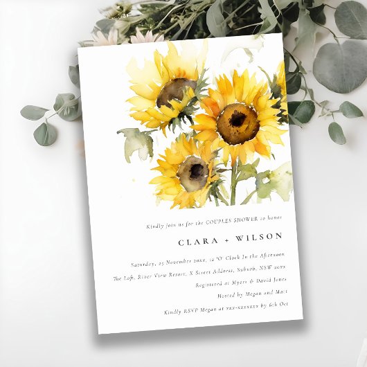 Invitation Aquarelle Boho minimale Couple de tournesol Couple