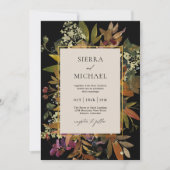 Invitation Aquarelle Boho Noir Mariage floral peint (Devant)