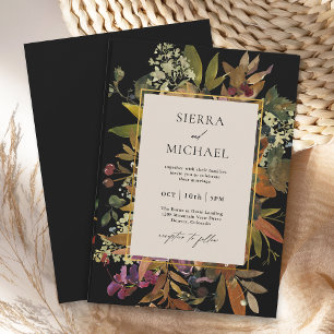 Invitation Aquarelle Boho Noir Mariage floral peint