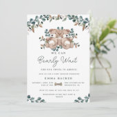 Invitation Aquarelle Boho Ours Genre Neutre Jumeaux Douche (Debout devant)