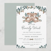 Invitation Aquarelle Boho Ours Genre Neutre Jumeaux Douche (Devant / Derrière)