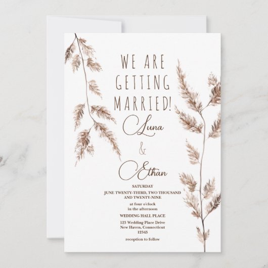 Invitation Aquarelle Boho Pampas Grass Mariage (Devant)