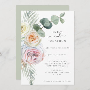 Invitation Aquarelle Boho Pastel Florals Eucalyptus Mariage