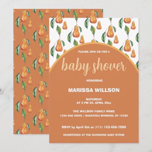 Invitation Aquarelle Boho Pear Peinte à la main (Devant / Derrière)