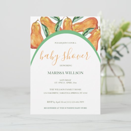 Invitation Aquarelle Boho Pear Peinte à la main (Debout devant)