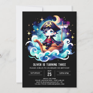 Invitation Aquarelle Boho Pirate Anniversaire