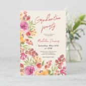 Invitation Aquarelle Boho Retro Floral 3 photos Graduation (Debout devant)