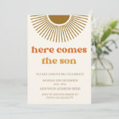 Invitation Aquarelle Boho Rétro voici venu le soleil personna (Debout devant)