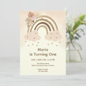 Invitation Aquarelle Boho rose Arc-en-ciel Premier anniversai (Debout devant)
