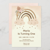 Invitation Aquarelle Boho rose Arc-en-ciel Premier anniversai (Devant / Derrière)