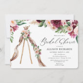 Invitation Aquarelle Boho rose bordeaux douche à fleurs (Devant)