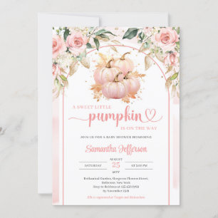 Invitation Aquarelle boho rose et or citrouille arche fleurie