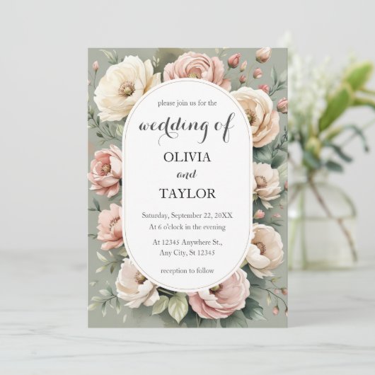 Invitation Aquarelle Boho Rose Floral Rustique Mariage (Debout devant)