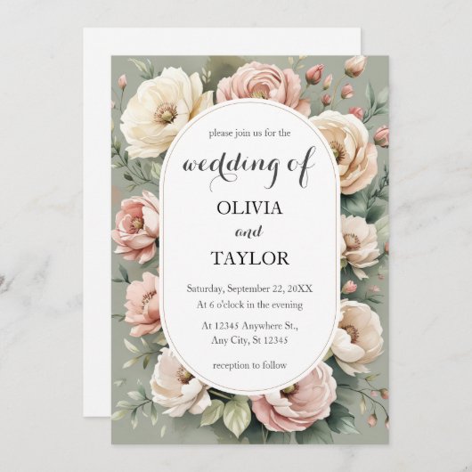 Invitation Aquarelle Boho Rose Floral Rustique Mariage (Devant / Derrière)