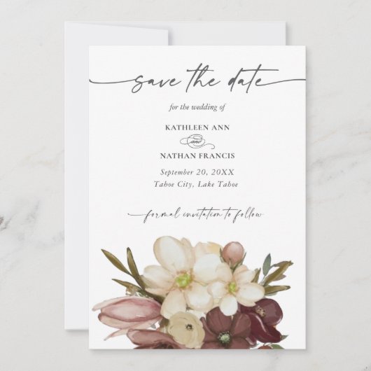Invitation Aquarelle Boho Rose & Neutre Enregistrez la Date (Devant)
