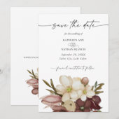 Invitation Aquarelle Boho Rose & Neutre Enregistrez la Date (Devant / Derrière)