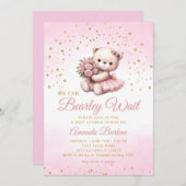 Invitation Aquarelle Boho rose Teddy Bear Baby shower fille (Devant / Derrière)