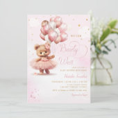 Invitation Aquarelle Boho rose Teddy Bear Baby shower fille (Debout devant)