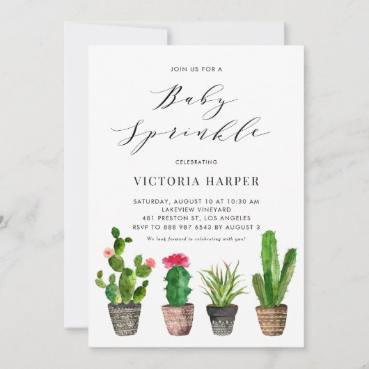 Invitation Aquarelle Boho Succulents Été Bébé Parsemer (Devant)