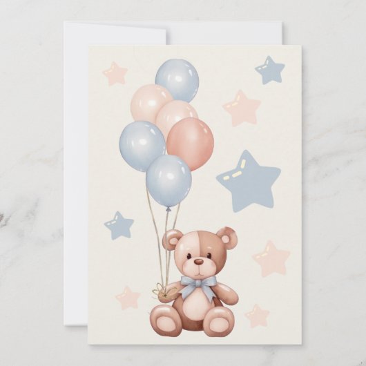Invitation Aquarelle Boho Teddy Bear Baby shower neutre (Dos)