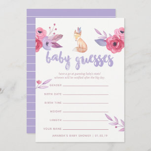 Invitation Aquarelle Boho Tribal Baby shower Deviner Jeu