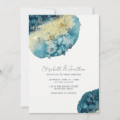 Invitation Aquarelle Boho Unique Marine Bleu Simple Mariage (Devant)