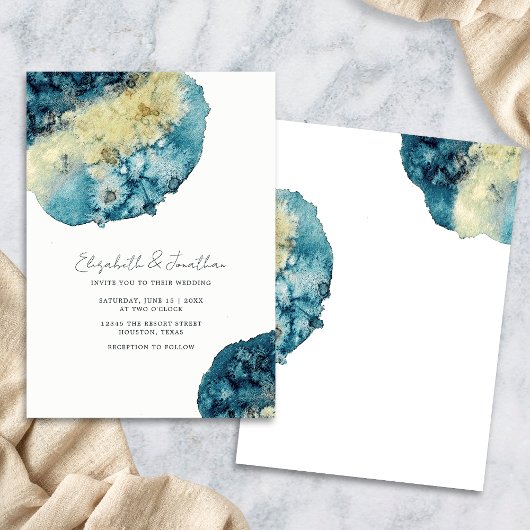 Invitation Aquarelle Boho Unique Marine Bleu Simple Mariage