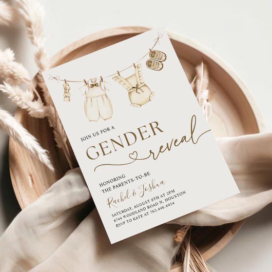 Invitation Aquarelle Boho Vêtements bébé Révélation de genre