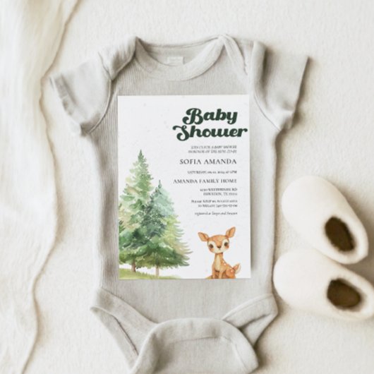 Invitation Aquarelle Boho Woodland Deer Snow Baby shower