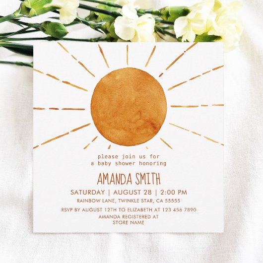 Invitation Aquarelle Boho Yellow Sunshine Baby shower