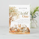 Invitation Aquarelle Bois Animaux 1er anniversaire (Debout devant)