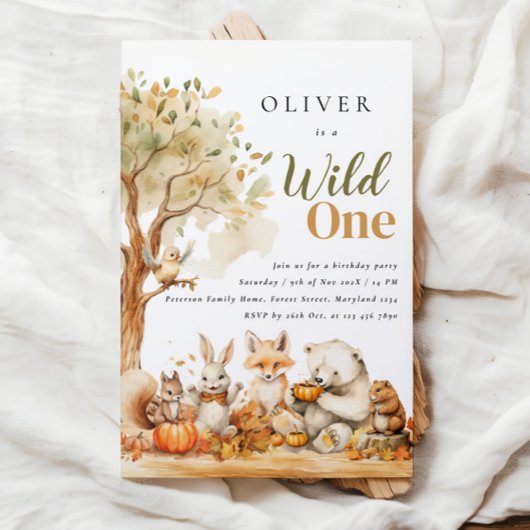 Invitation Aquarelle Bois Animaux 1er anniversaire
