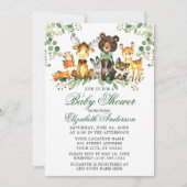 Invitation Aquarelle Bois Animaux Baby shower Bow vert (Devant)